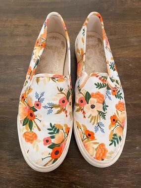 Keds Rifle Paper Company Floral Slip-On Sneakers - Orange, White & Green